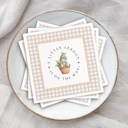 Little Sprout Neutral Beige Gingham Baby Shower Napkins