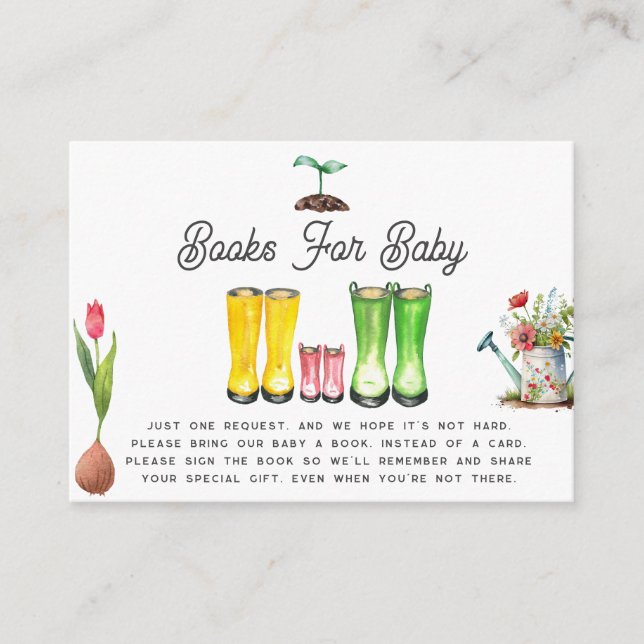 Little Sprout Pink Gardening Boots Book Request Enclosure Card (Front)