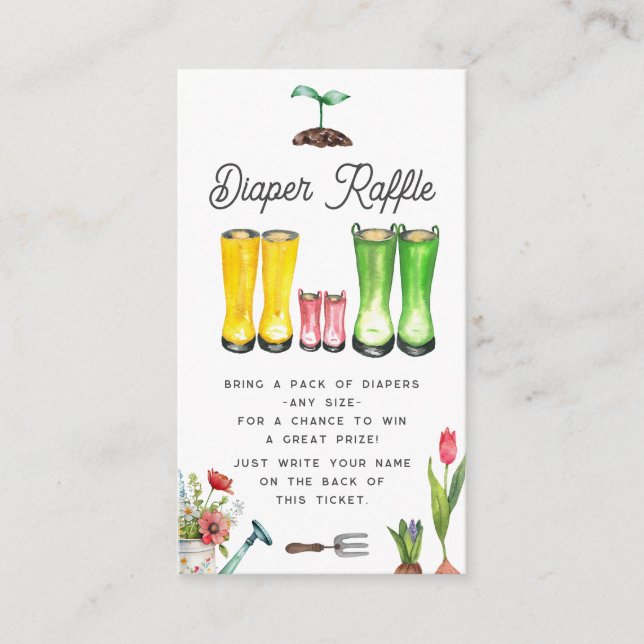 Little Sprout Pink Gardening Boots Diaper Raffle Enclosure Card (Front)
