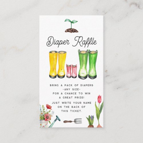 Little Sprout Pink Gardening Boots Diaper Raffle Enclosure Card
