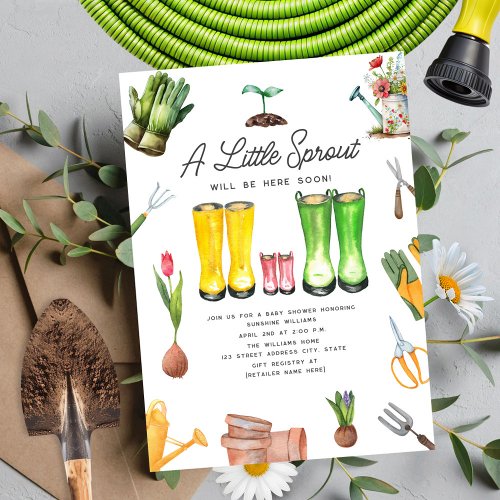 Little Sprout Pink Rain Boots Flower Gardening Invitation