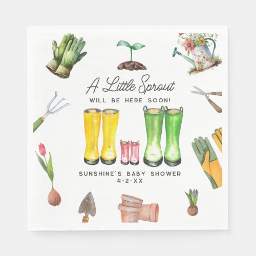 Little Sprout Pink Rain Boots Garden Baby Shower Napkins