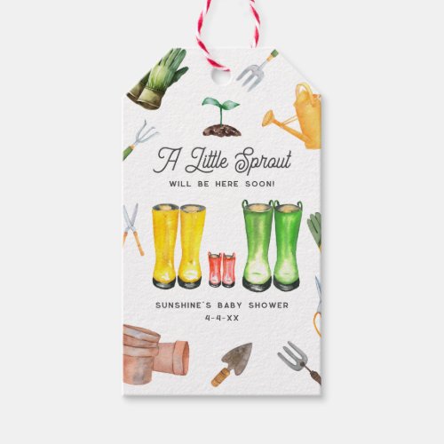 Little Sprout Red Boots Garden Baby Shower Gift Tags