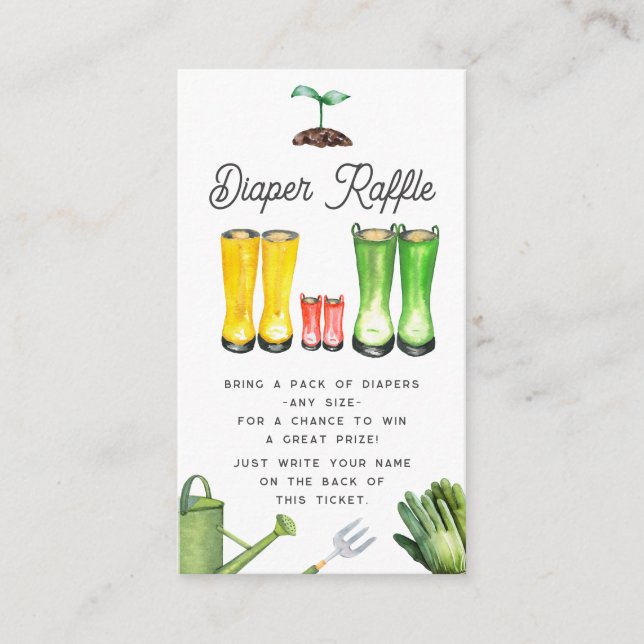 Little Sprout Red Gardening Boots Diaper Raffle Enclosure Card (Front)