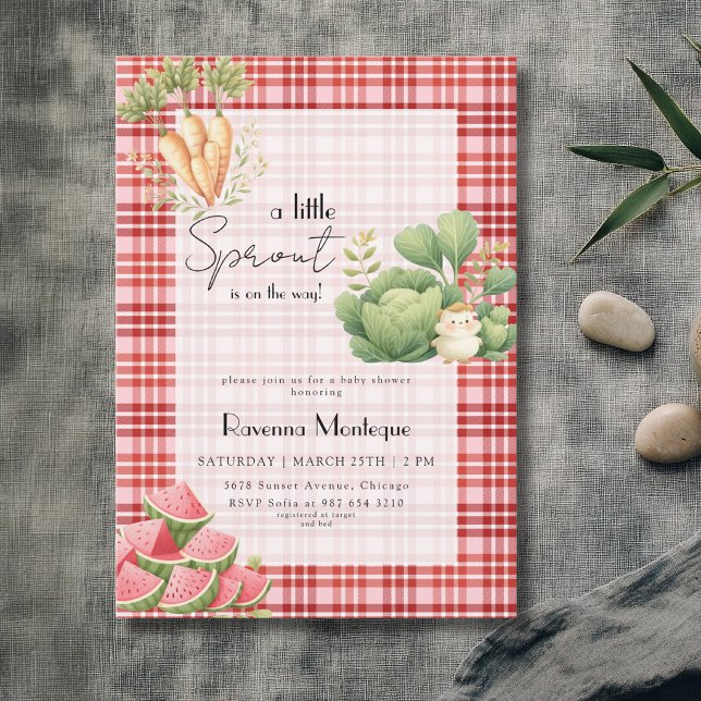 Little Sprout Red Gingham Veggie Baby Shower Invitation (Creator Uploaded)