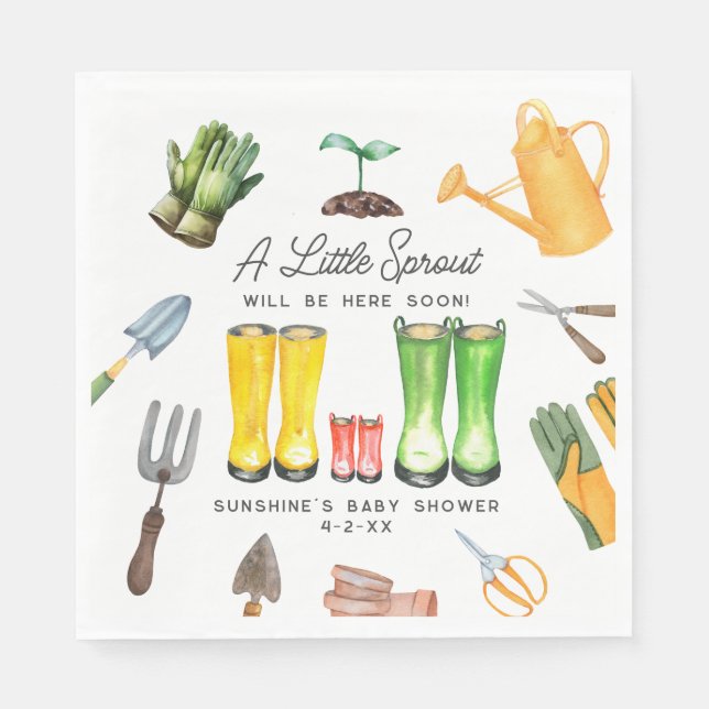 Little Sprout Red Rain Boots Garden Baby Shower Napkins (Front)