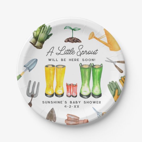 Little Sprout Red Rain Boots Garden Baby Shower Paper Plates