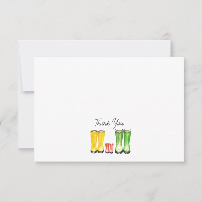 Little Sprout Red Rain Boots Gardening Thank You Card (Front)