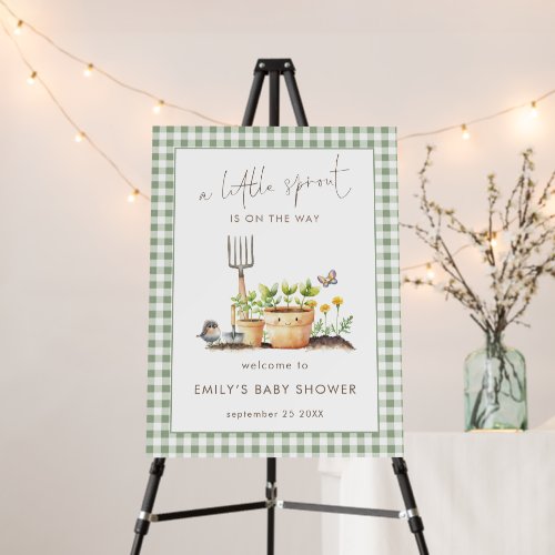 Little Sprout Sage Gingham Welcome to Baby Shower  Foam Board