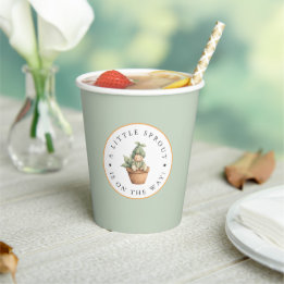 Little Sprout Sage Green Baby Shower Paper Cups