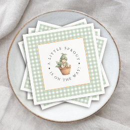 Little Sprout Sage Green Gingham Baby Shower Napkins