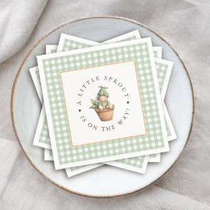 Little Sprout Sage Green Gingham Baby Shower Napkins