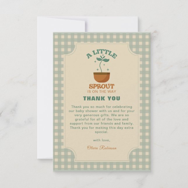  Little Sprouts Garden Party Baby Shower Thank You Card (Front)