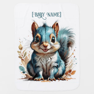 Little Squirrel Blue Personalized Baby Blanket