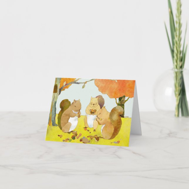 Little Squirrels Thanksgiving Feast Holiday Card (Front)
