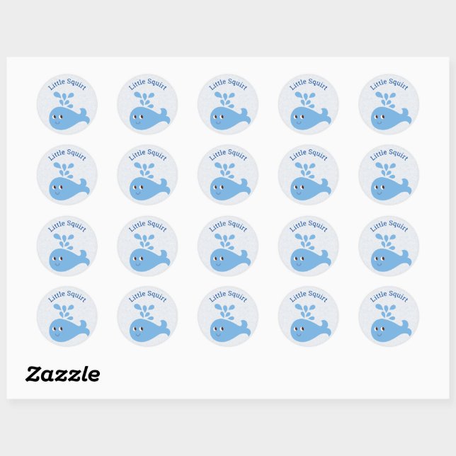 Little Squirt Cute Whale with Spout Classic Round Sticker (Sheet)