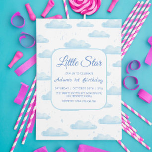 Little Star 1st Birthday Blue Cloud Invitation