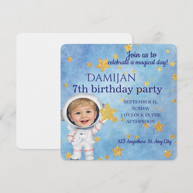 Little Star Astronaut Birthday Party Invitation (Front/Back)