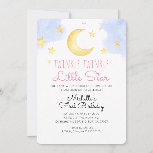 Little Star Baby Birthday Invitation (Front)
