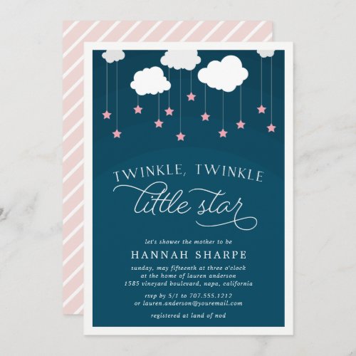 Little Star Baby Shower Invitation  Pink  Navy