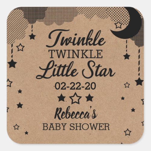 Little Star Baby Shower Kraft Paper Look Thank You Square Sticker