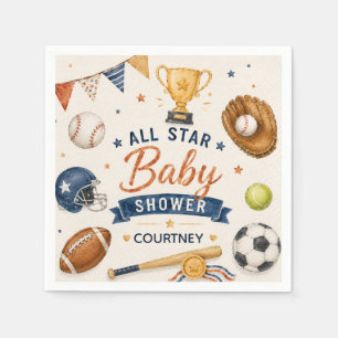 Little Star Baby Shower Sports Football Baseball Napkins