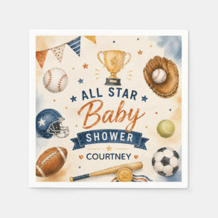 Little Star Baby Shower Sports Football Baseball Napkins