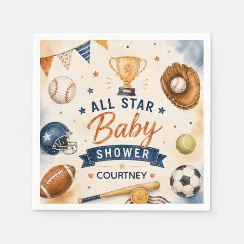 Little Star Baby Shower Sports Football Baseball Napkins