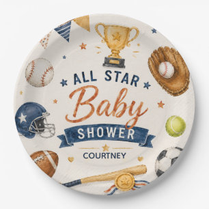 Little Star Baby Shower Sports Football Baseball Paper Plates