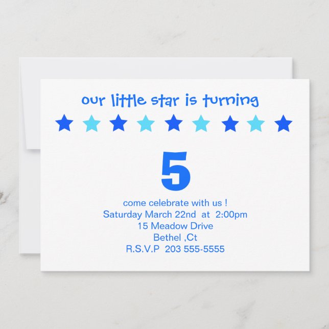 little star birthday invitation boy (Front)