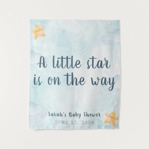 Little Star Blue Sky Clouds Baby Shower Backdrop