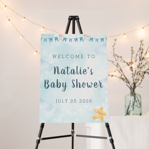 Little Star Blue Sky Clouds Baby Shower Welcome Foam Board