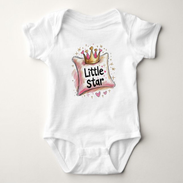 Little Star Crayon Style Pillow and Crown Baby Bodysuit (Front)