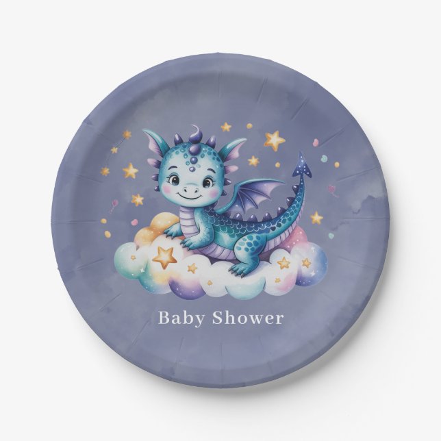 Little Star Dragon Boy Baby Shower Paper Plates (Front)