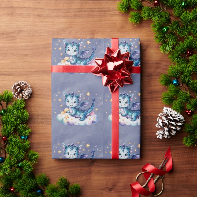 Little Star Dragon Boy Baby Shower Wrapping Paper (Holiday Gift)