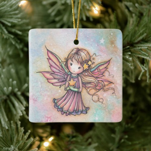 Little Star Fairy Cute Whimsical Art Ceramic Ornament