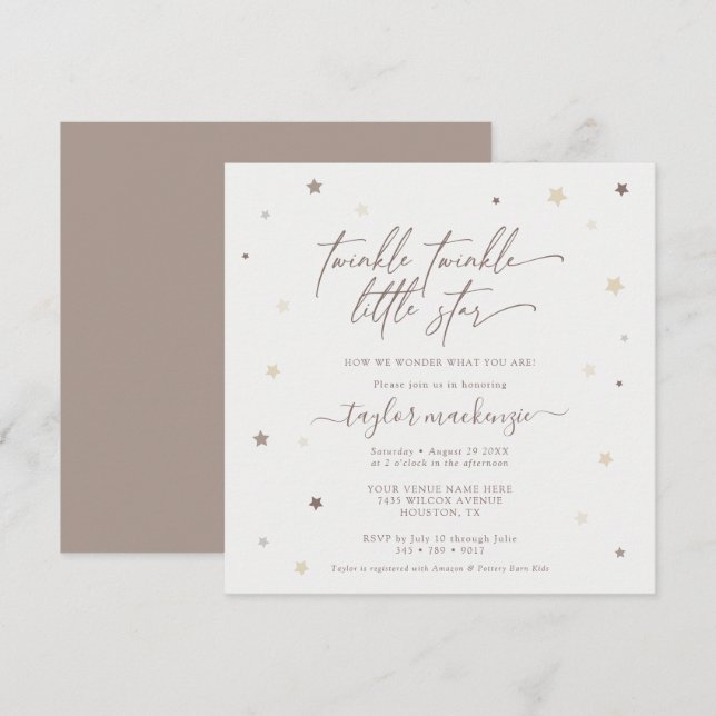 Little Star Gender Neutral Baby Shower Square Invi Invitation (Front/Back)