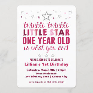 Little Star Girls First Birthday Invitation