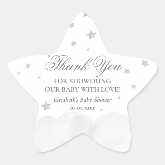 Little Star Grey Baby Shower Thank You Star Sticke Sticker (Front)