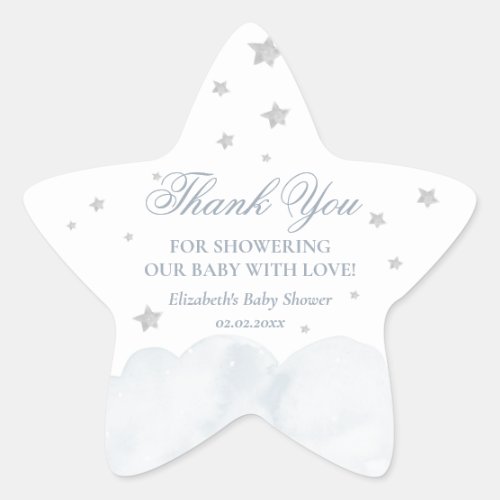Little Star Grey Blue Baby Shower Thank You Star Sticker