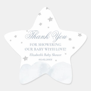 Little Star Grey Blue Baby Shower Thank You Star Sticker