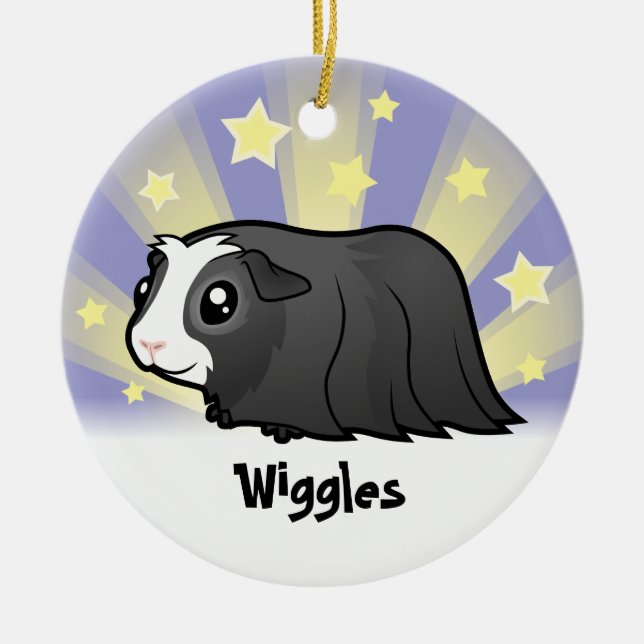 Little Star Guinea Pig (long hair) Ceramic Ornament (Front)