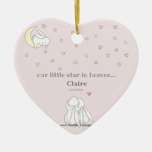Little Star in Heaven Cute Loss of Child Memorial Ceramic Ornament (Front)
