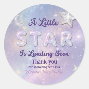 Little Star Is Landing Soon Celestial Baby Shower Classic Round Sticker