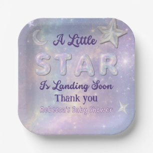 Little Star Is Landing Soon Celestial Baby Shower Paper Plates