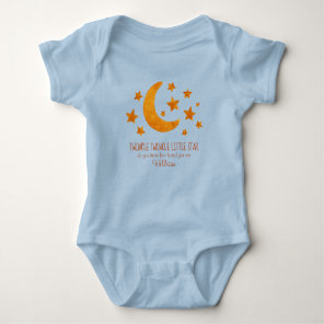 Little Star Name Moon & Star Watercolor Whimsical  Baby Bodysuit