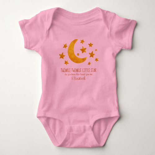 Little Star Name Moon  Star Watercolor Whimsical  Baby Bodysuit