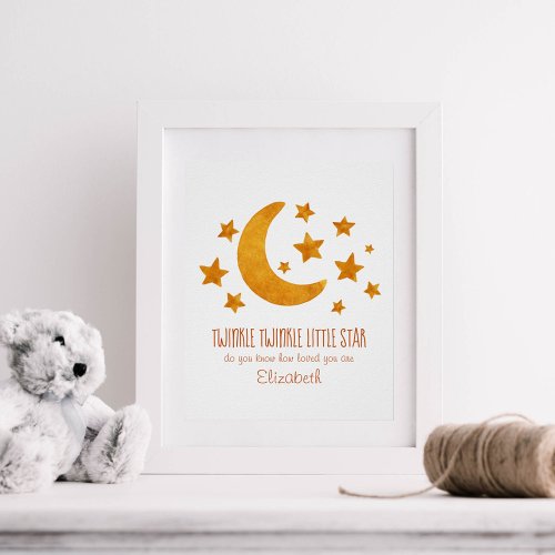 Little Star Name Moon  Star Watercolor Whimsical  Poster