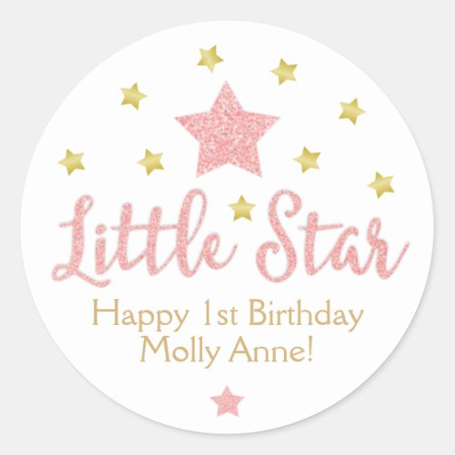 Little Star Pink Glitter  Gold Birthday Classic Round Sticker