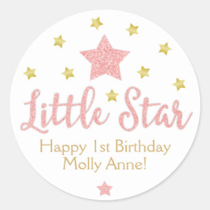 Little Star Pink Glitter & Gold Birthday Classic Round Sticker